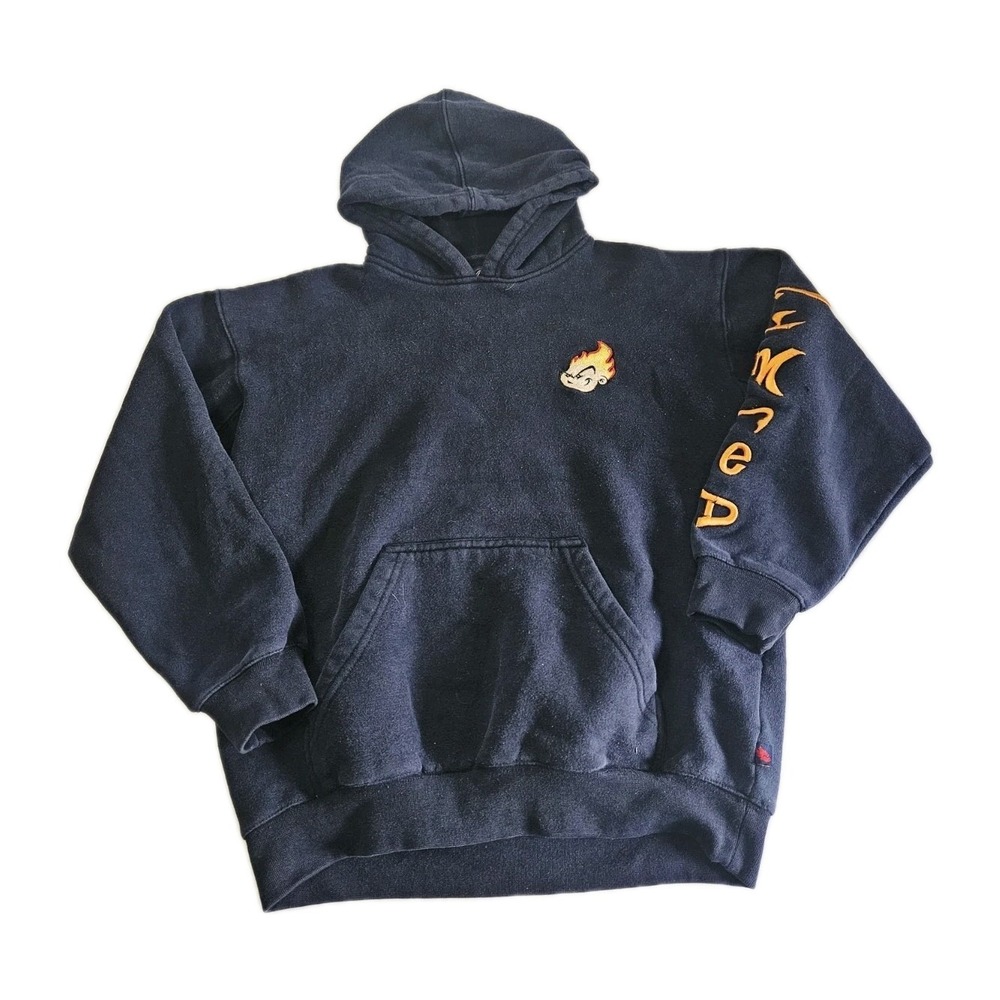 Vtg JNCO Flame Head Hoodie Sweatshirt Y2K 90s Boys Size M (12-14) Dark Blue